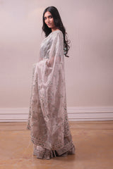 Designer Greyish Blue organza Saree sasyafashion