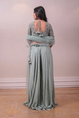 Designer Greyish Blue Net Embodied Sharara Set sasyafashion