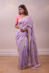 Designer Lavender muslin Saree sasyafashion