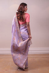 Designer Lavender muslin Saree sasyafashion