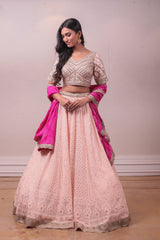 Designer Peach & Pink Chikankari Lehenga with Badhini Dupatta sasyafashion