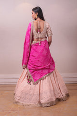 Designer Peach & Pink Chikankari Lehenga with Badhini Dupatta sasyafashion