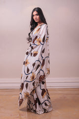 Designer White Brown Satin Embellished Saree sasyafashion
