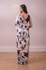 Designer White Brown Satin Embellished Saree sasyafashion