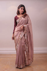 Designer Light Mauv Silk Embedded Saree sasyafashion