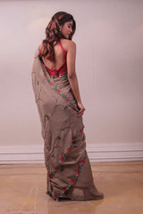 Designer Organic Grey Georgette Embodied Saree sasyafashion