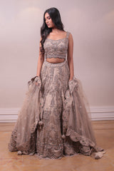 Designer Beige Net Embedded With Satin Lehenga sasyafashion