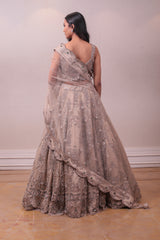 Designer Beige Net Embedded With Satin Lehenga sasyafashion