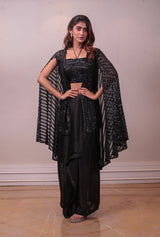 Designer Black Chiffon Georgette Cape Co-ords set sasyafashion