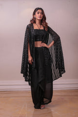 Designer Black Chiffon Georgette Cape Co-ords set sasyafashion
