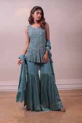 Designer Blue Georgette Embodied Sharara Set sasyafashion
