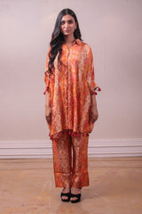 Designer Orange Art Silk Kurti Tunic Set sasyafashion