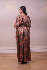 Designer Brown Satin Printed Floral Palazzo crop top Set sasyafashion