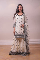 Designer White Black Georgette Embodied Sharara Set sasyafashion