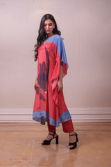 Designer Blue Orange Maroon Satin Kaftan Pant Set sasyafashion