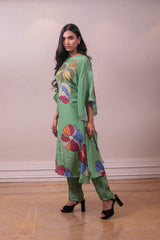 Designer Sap Green Crepe Kaftan Pant Set sasyafashion