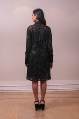 Designer black sequin short jacket set with satin tunic sasyafashion