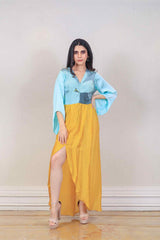 Designer Blue and yellow colour Dress sasyafashion