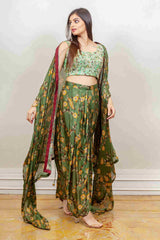Designer Green colour Co-ord with Jacket sasyafashion