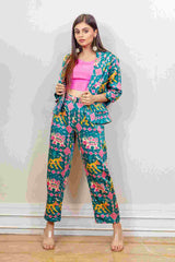 Designer Teal colour Blazer set sasyafashion