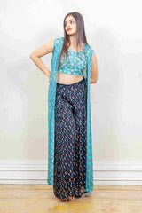 Designer Blue & Black colour Co-ord with Jacket sasyafashion