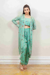 Designer Green colour Co-ord with Jacket sasyafashion
