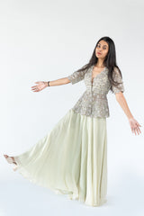 Peplum Garara Set- Organza in Olive colour sasyafashion