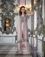Designer Light Peach Hand Embroidered pant Jacket set