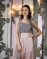 Designer Light Peach Hand Embroidered pant Jacket set