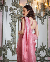 Designer pink color Hand Embroidered saree blouse set