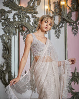 Designer white colour Hand Embroidered saree sasyafashion