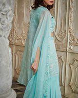Designer sky blue color Hand Embroidered Sharara Jacket Set
