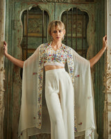 Designer White Hand Embroidered Plazzo Jacket Set