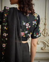 Designer black color Hand Embroidered saree blouse set