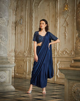 Designer Blue color Hand Embroidered saree blouse set