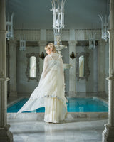 Designer white color Hand Embroidered drape skirt Jacket set