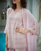 Designer Baby Pink Color Hand Embroidered Sharara Jacket set