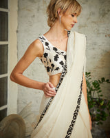 Designer white Color Hand Embroidered saree blouse set