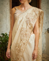 Designer beige color Hand Embroidered saree