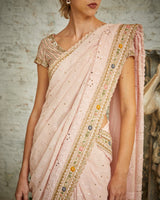 Designer Baby Pink Color Hand Embroidered Saree