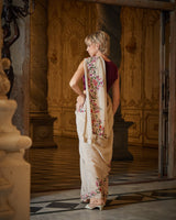 Designer Beige color Hand Embroidered saree