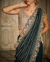 Designer Black color Hand Embroidered saree