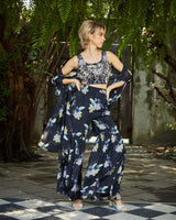 Designer black colour floral printed Hand Embroidered PLAZZO JACKET SET sasyafashion