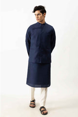 Midnight Blue Kurta with Bundi Set sasyafashion