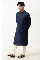 Midnight Blue Kurta with Bundi Set sasyafashion