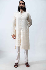 Ivory Mirror Front Open High-Low Kurta Set. sasyafashion