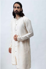 Ivory Mirror Front Open High-Low Kurta Set. sasyafashion