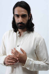 Ivory Mirror Front Open High-Low Kurta Set. sasyafashion