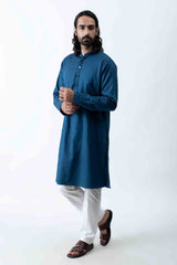 Yale Blue Stitchlines Kurta Set sasyafashion