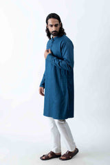 Yale Blue Stitchlines Kurta Set sasyafashion